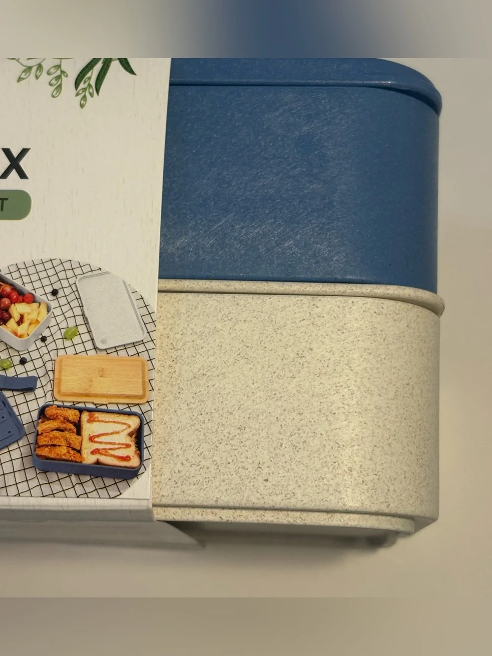 NWT Lunch Box Bento 2 Tier Leak Proof Cutlery Blue White Nesting Bamboo Lid